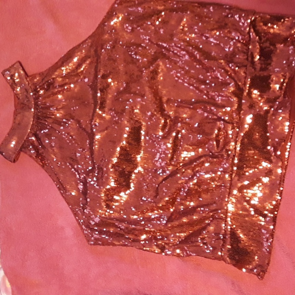 Mock neck blouson sequin top